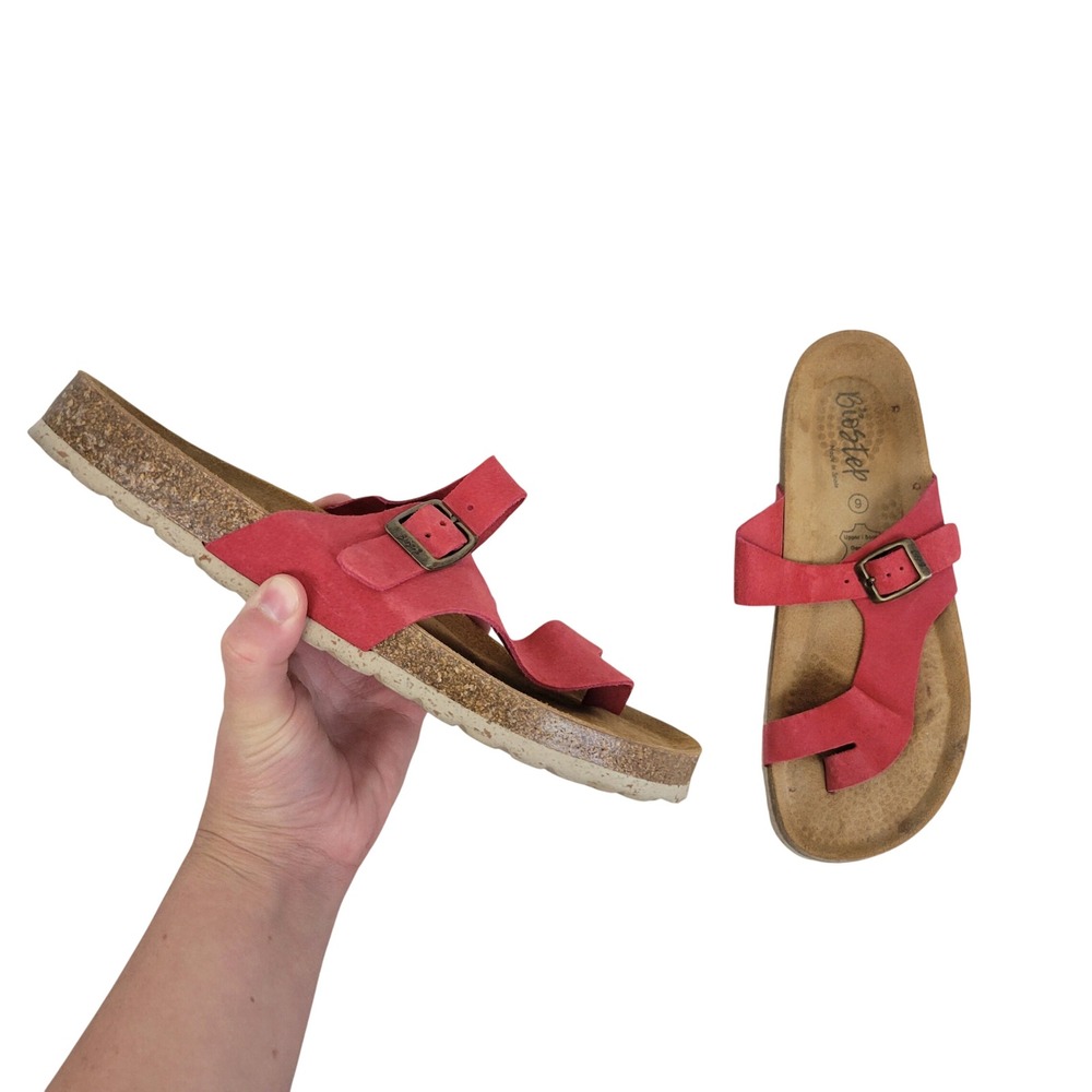 Biostep Genuine Leather Sandals Red Size 9 Made in Spain Suede